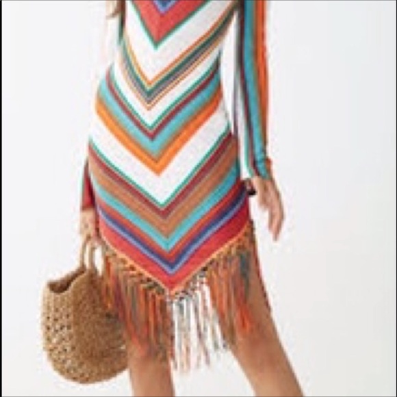 FOREVER 21 Boho Chevron Off Shoulder Fringe Dress - Picture 3 of 7